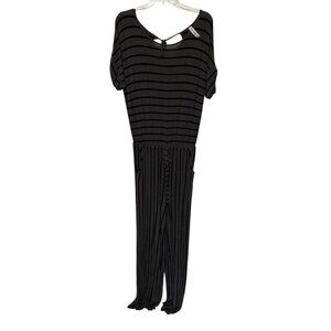 Zenana Premium Jumpsuit Gray Black Stripe Elastic Waist Knit Womans XL